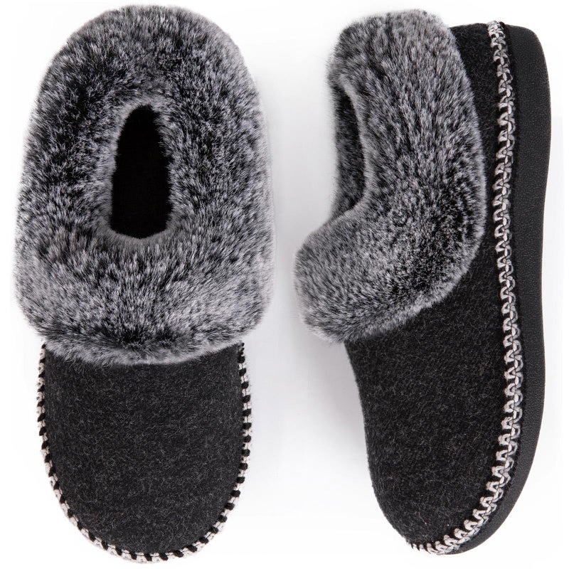 EverFoams Women's Bootie Slippers Warm Soft Comfy Memory Foam Non-slip Indoor House Shoes with Fluffy Collar (Black, Size 6 M US) - Image 1